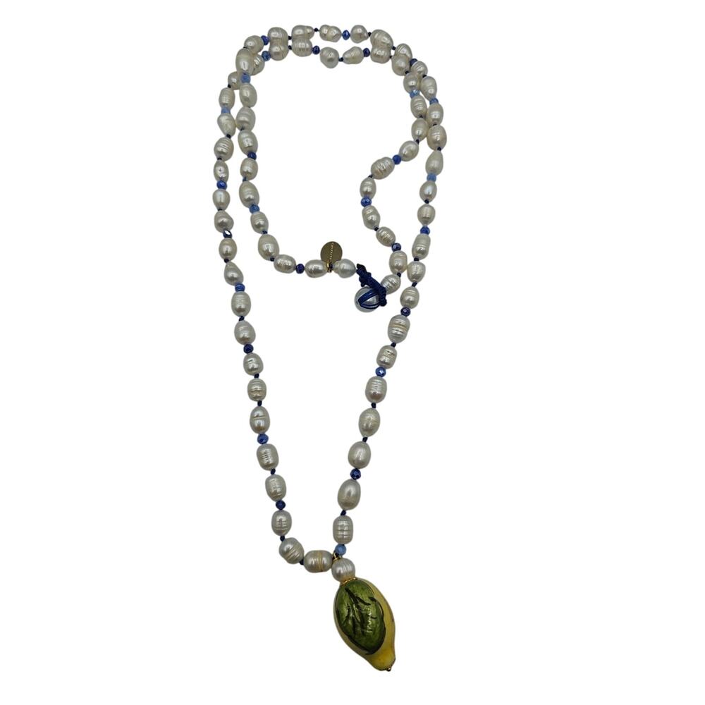 Cashvana pearl necklace freshwater pearls interspersed with small blue Beads 34